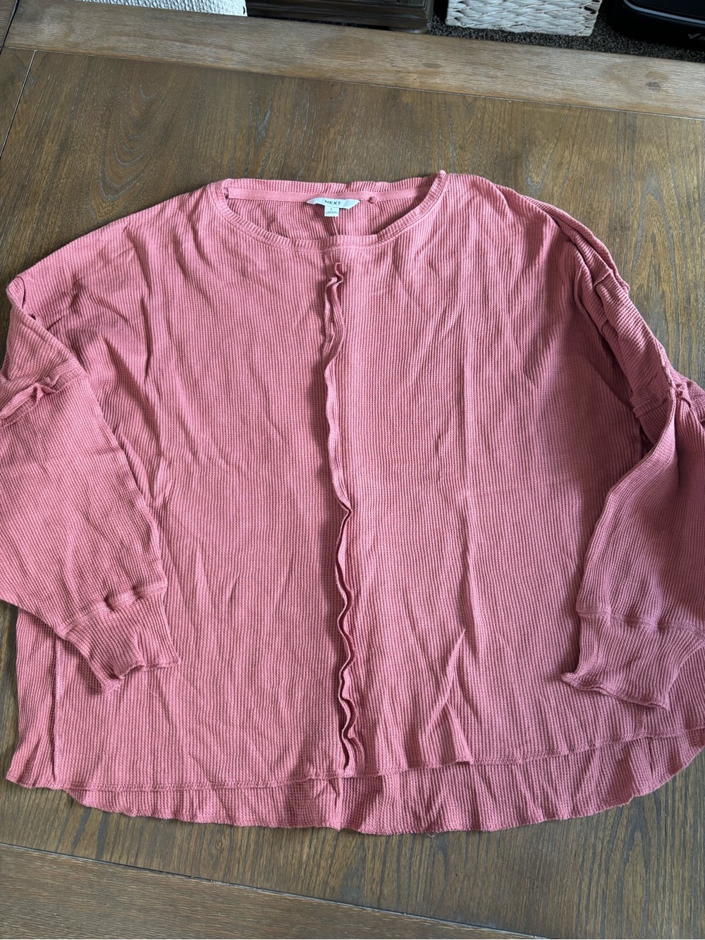 next Rose Pink Waffle-Knit Ruffle-Trim Long Sleeve Tunic